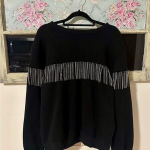 Chic Black Sweater with Striped Accents